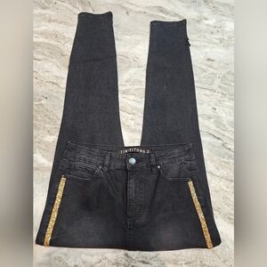Tinsel Town Black Skinny Jeans with Gold Sequin Side Stripe 28